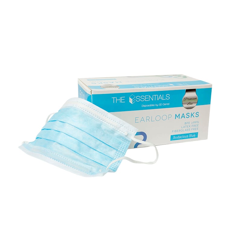 Essentials ASTM 3 Premium Earloop Masks, Blue, 50/Pk. Ideal and safe choice for oral examinations
