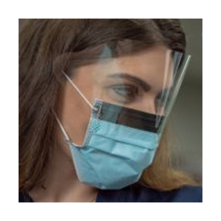 Essentials Earloop Masks with Shield, Blue, 25/Pk. Ideal for low-risk procedures with spray