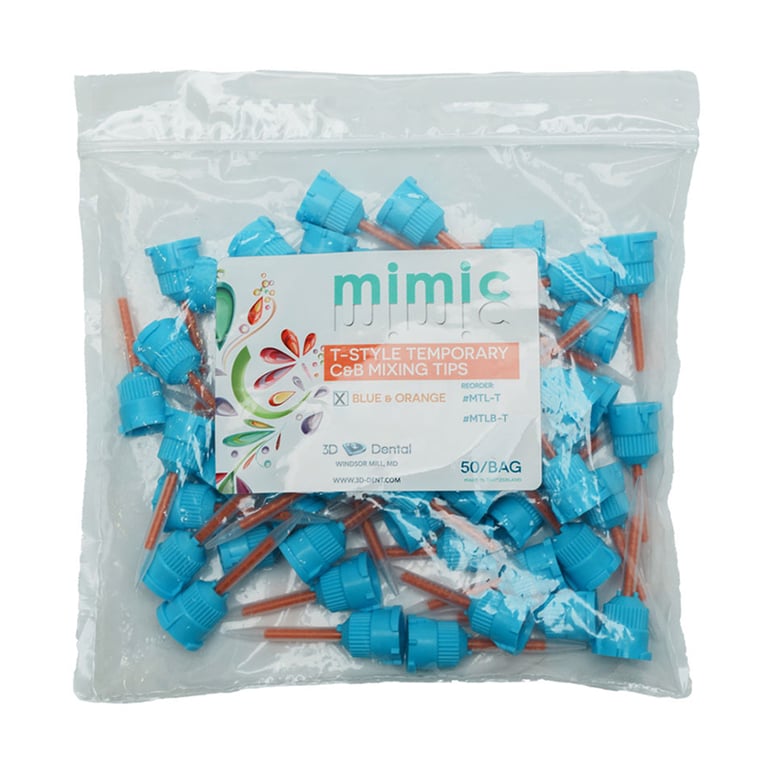 Essentials Temporary Crown And Bridge T-Style Mixing Tip, Blue & Orange, 50/Pk. Blue Hub / Orange