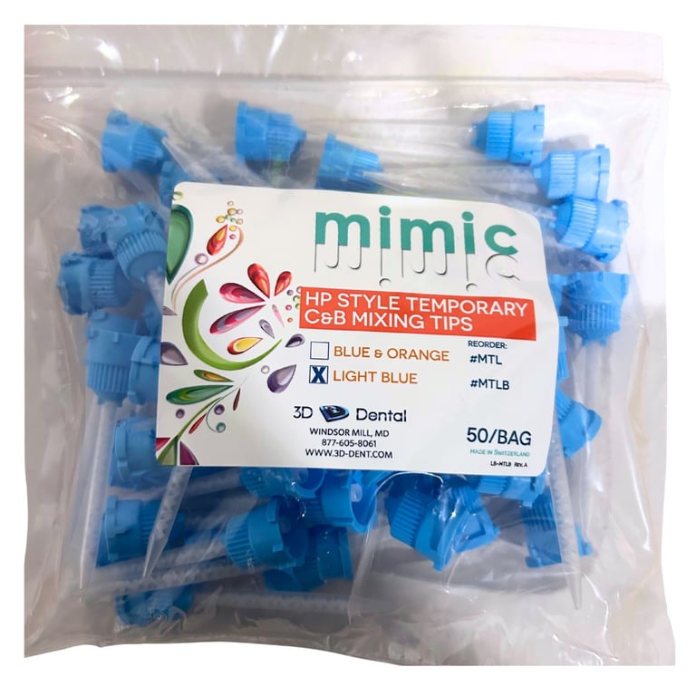 Mimic Temporary Crown & Bridge Mixing Tip, Light Blue, 50/Pk. Mounts seamlessly to standard 10:1