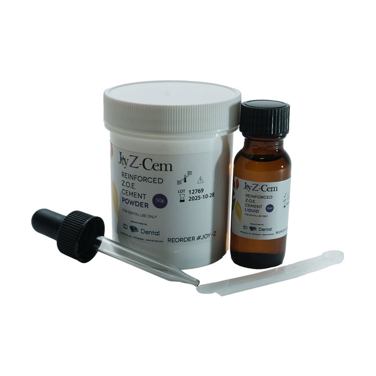Joy Z Cem Zinc Oxide Eugenol Reinforced Cement Kit. Includes 50gm Powder, 15ml Liquid Kit