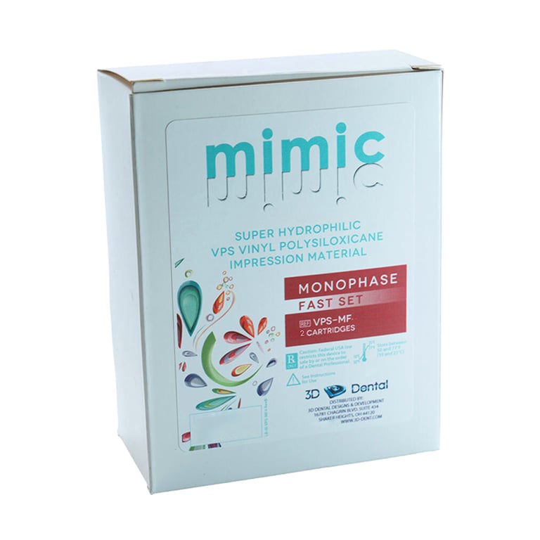 Mimic VPS Impression Material, Monophase, Fast Set, 50ml Cartridge, 2/Pk. Offers excellent tear