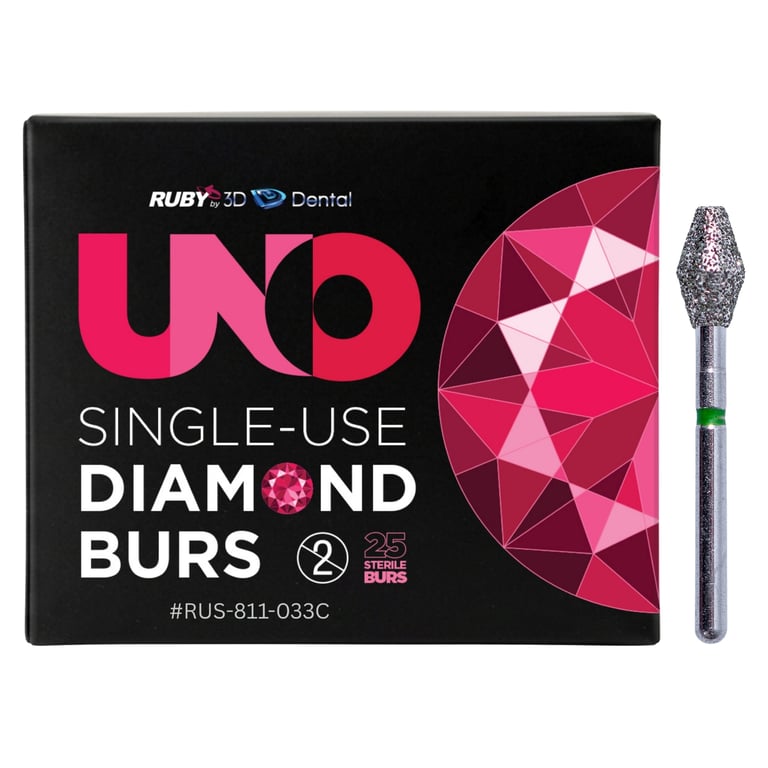 Sabur Ruby Single Use FG #811.033 Coarse Barrel Diamond Bur, Sterile, 25/Pk. Offers a completely
