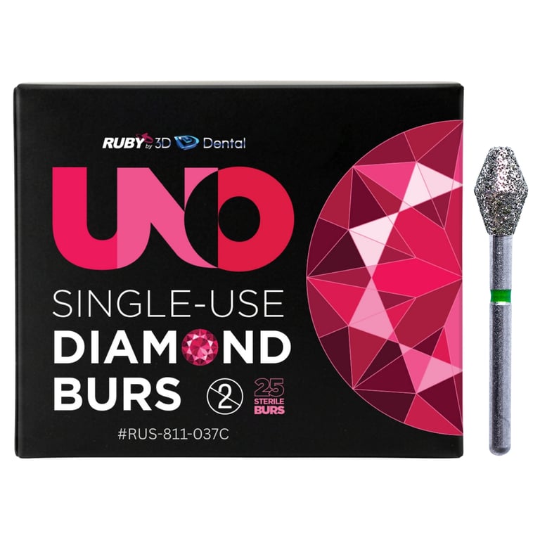 Sabur Ruby Single Use FG #811.037 Coarse Barrel Diamond Bur, Sterile, 25/Pk. Offers a completely