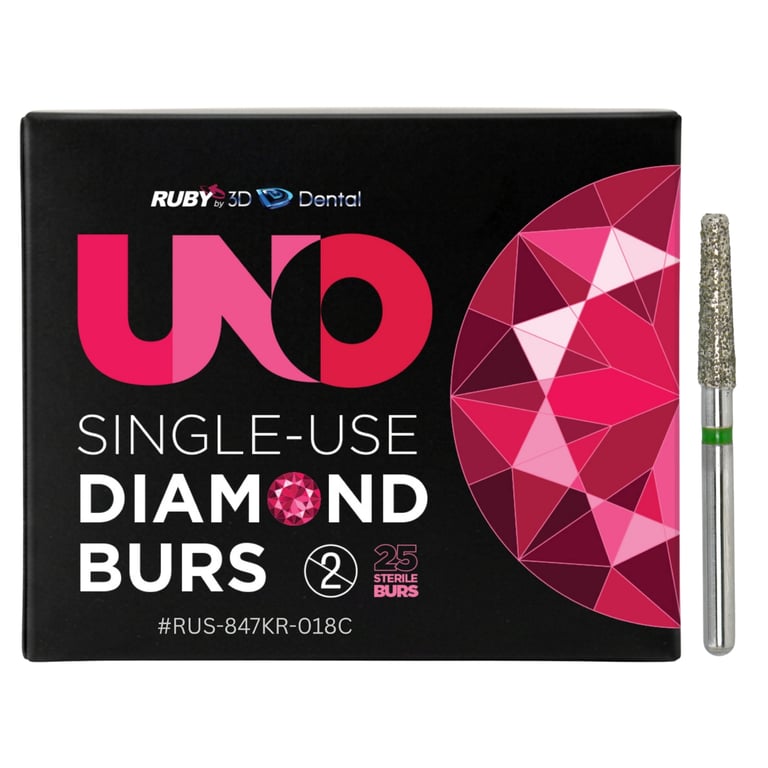 Sabur Ruby Single Use FG #847KR.018 Coarse Rounded Shoulder Taper Diamond Bur, Sterile, 25/Pk