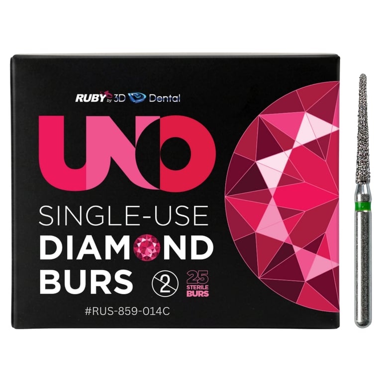 Sabur Ruby Single Use FG #859.014 Coarse Needle Diamond Bur, Sterile, 25/Pk. Offers a completely