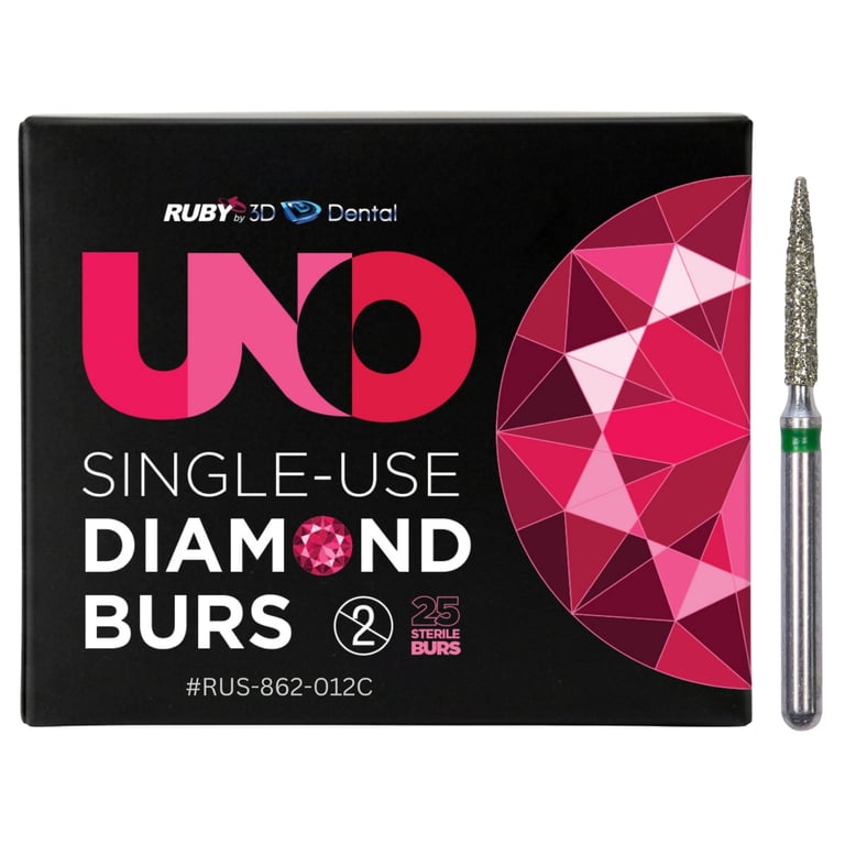 Sabur Ruby Single Use FG #862.012 Coarse Flame Diamond Bur, Sterile, 25/Pk. Offers a completely