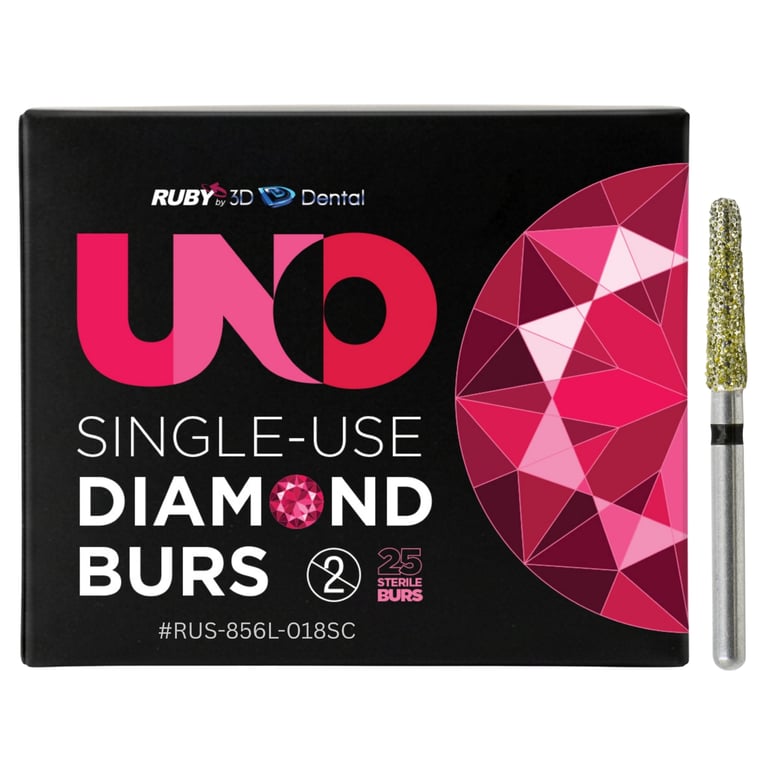 Sabur Ruby Single Use FG #856L.018 Super Coarse Round End Taper Diamond Bur, Sterile, 25/Pk