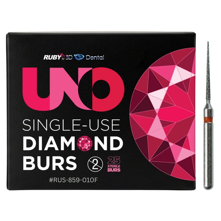 Sabur Ruby Single Use FG #859.010 Fine Needle Diamond Bur, Sterile, 25/Pk. Offers a completely