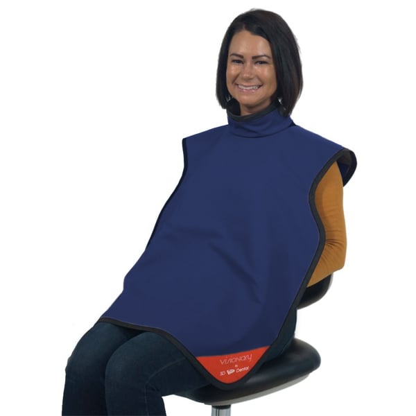 Visionary 0.3mm Lead Adult X-Ray Apron with Collar, Blue, 1/Pk. Polyurethane coated anti-microbial