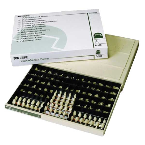 3M ESPE Polycarbonate Crowns, Assorted Sizes, Anterior Set, 120/Bx. Polycarbonate material