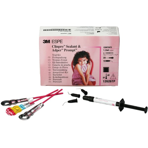 Clinpro Sealant and Adper Prompt Trial Kit. Includes 1.2ml Sealant syringe; 10 sealant syringe