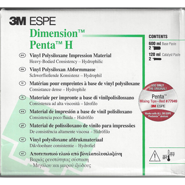 Dimension Penta H Heavy Body vinyl polysiloxane, 2 x 300 ml polybags of base, 2 x 60 ml polybags