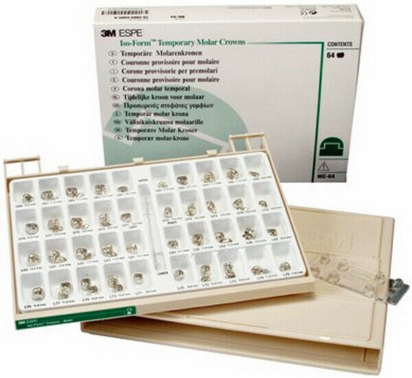 Iso-Form Assorted Molar Tin-Silver Alloy Temporary Crowns, Kit of 64: 2 crowns per size: L62, L63