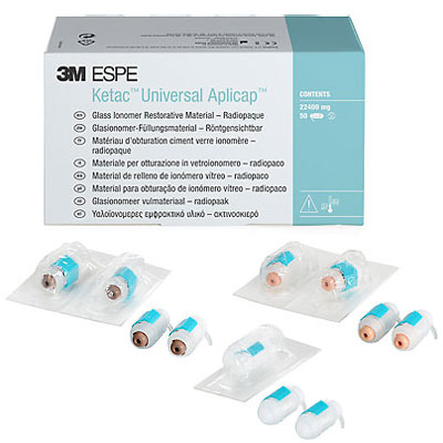Ketac Universal Aplicap Assorted: White, A2, A3 shades, 50/Pk. Glass Ionomer Restorative