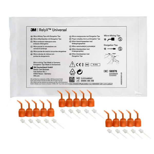 3M RelyX Universal Micro Mixing Tips with Elongation Tips 15/Pk. 80% Less Waste compared