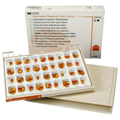 Unitek Molar set of gold anodized crown forms, complete set of 84 crown forms