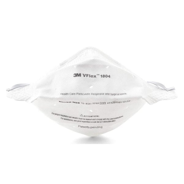 3M VFlex NIOSH N95 Particulate Respirator and Surgical Mask 50/Box. White, flat fold with stapled