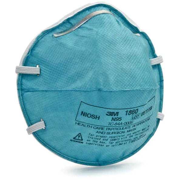 3M 1860 NIOSH N95 Health Care Particulate Respirator and Surgical Mask, Standard, Box of 20