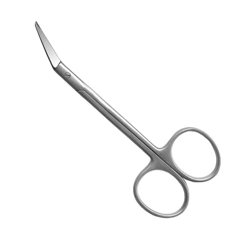 A. Titan Instruments Stainless Steel Angled Suture Scissor, 1/Pk. Measuring 4.5" in length, looped