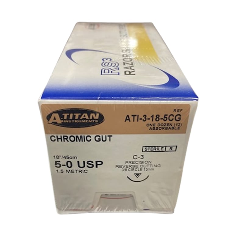 A. Titan Instruments 5/0 18" Chromic Gut Absorbable Suture, C-3 Needle, 12/Pk. Designed