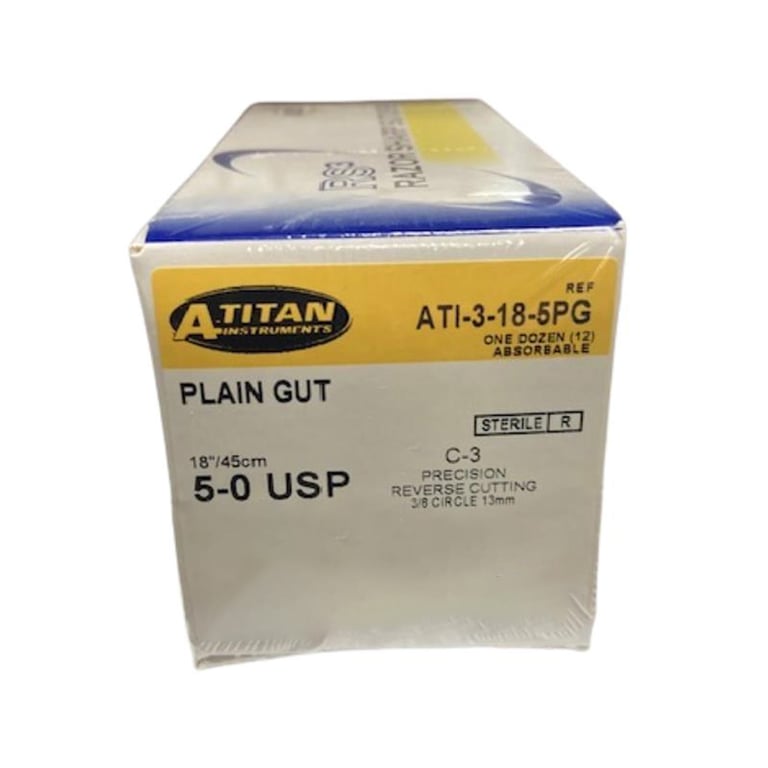 A. Titan Instruments 5/0 18" Plain Gut Absorbable Suture, C-3 Needle, 12/Pk. Designed