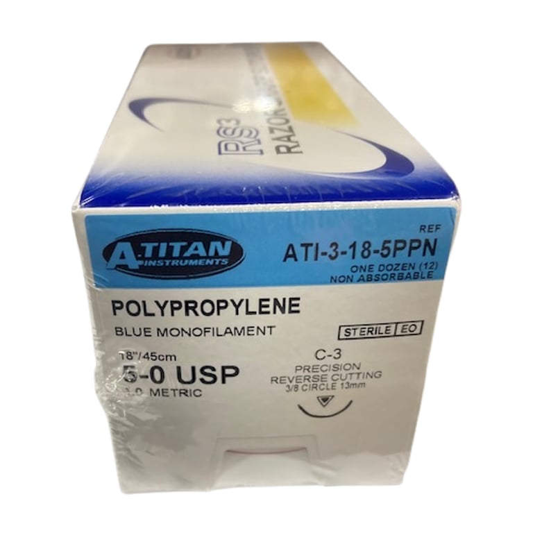 A. Titan Instruments 5/0 18" Polypropylene Non Absorbable Suture, C-3 Needle, 12/Pk. Designed