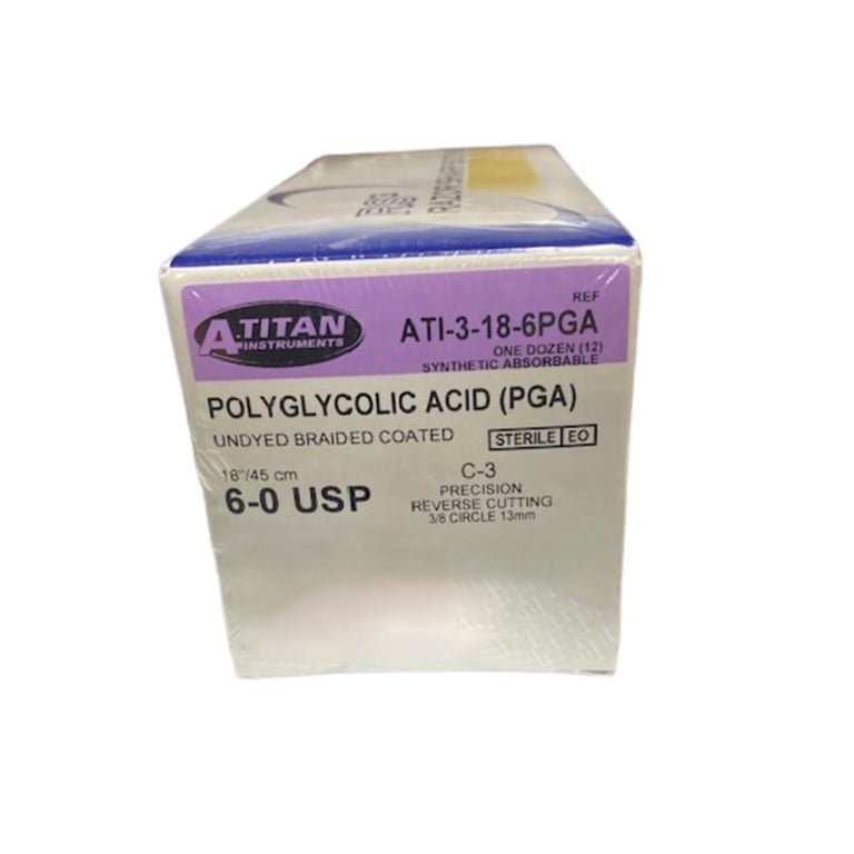 A. Titan Instruments 6/0 18" Vicryl Undyed Braided Absorbable Suture, C-3 Needle, 12/Pk. Features