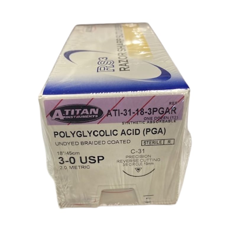 A. Titan Instruments 3/0 18" Vicryl Fast Absorbable Suture, C-31 Needle, 12/Pk. Features tensile