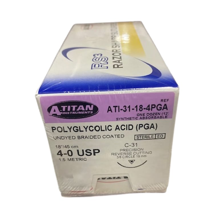 A. Titan Instruments 4/0 18" Vicryl Undyed Braided Absorbable Suture, C-31 Needle, 12/Pk. Features