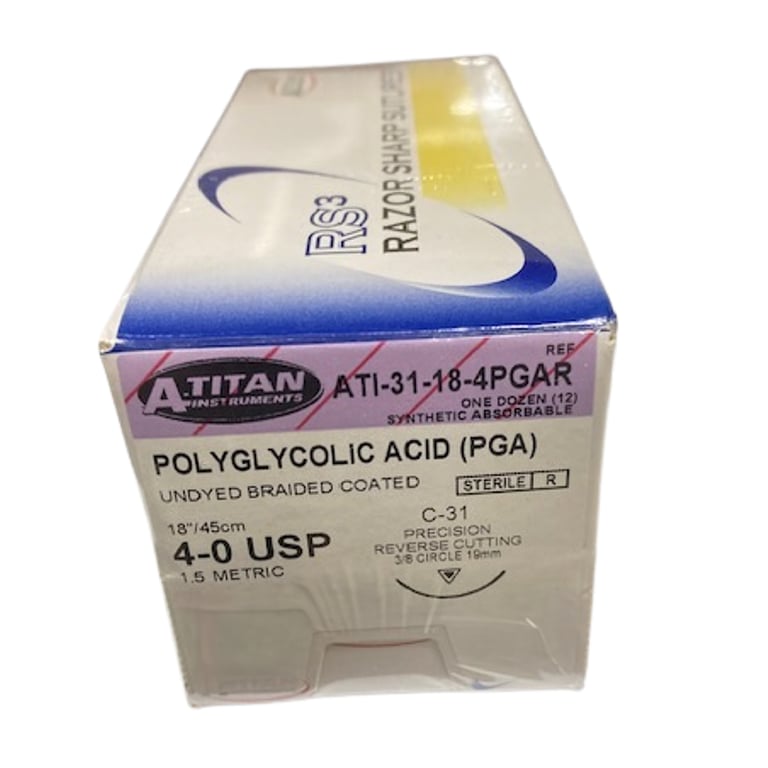 A. Titan Instruments 4/0 18" Vicryl Fast Absorbable Suture, C-31 Needle, 12/Pk.Features tensile