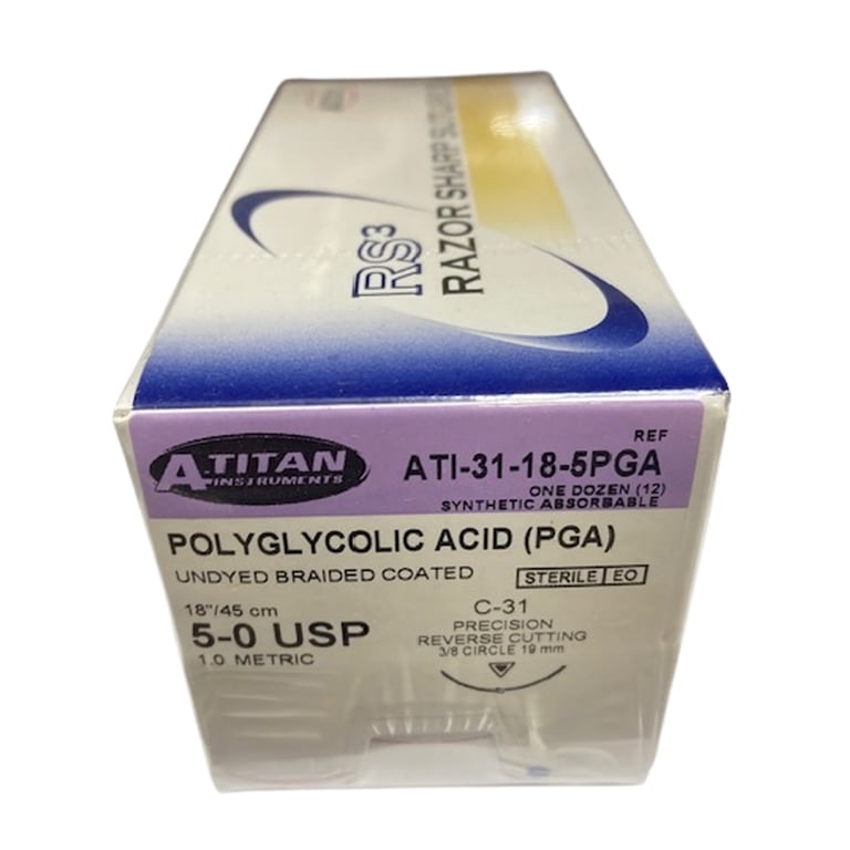 A. Titan Instruments 5/0 18" Vicryl Undyed Braided Absorbable Suture, C-31 Needle, 12/Pk. Features