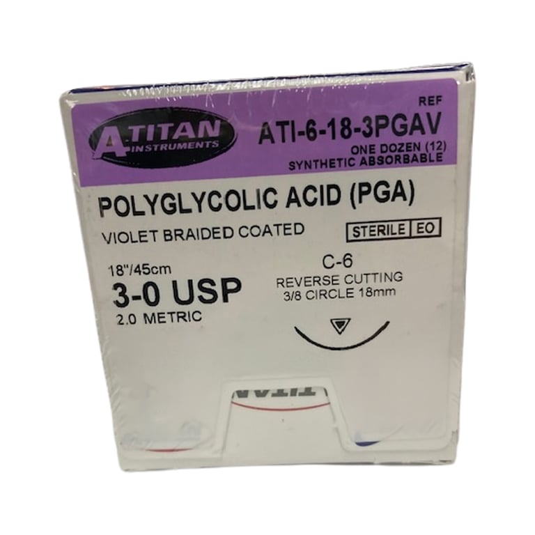 A. Titan Instruments 3/0 18" Vicryl Violet Braided Absorbable Suture, C-6 Needle, 12/Pk. Features