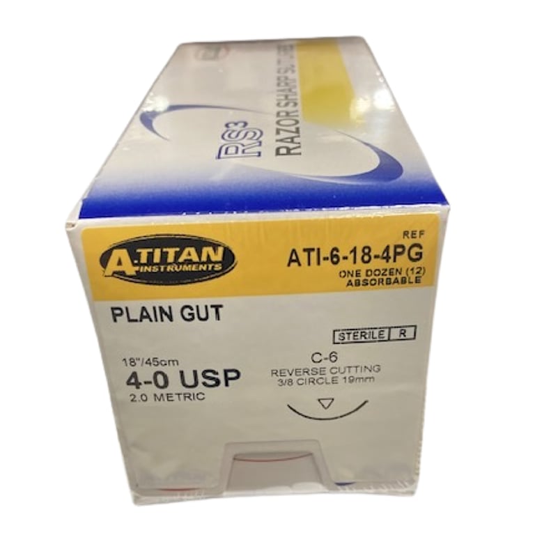 A. Titan Instruments 4/0 18" Plain Gut Absorbable Suture, C-6 Needle, 12/Pk. Designed to retain