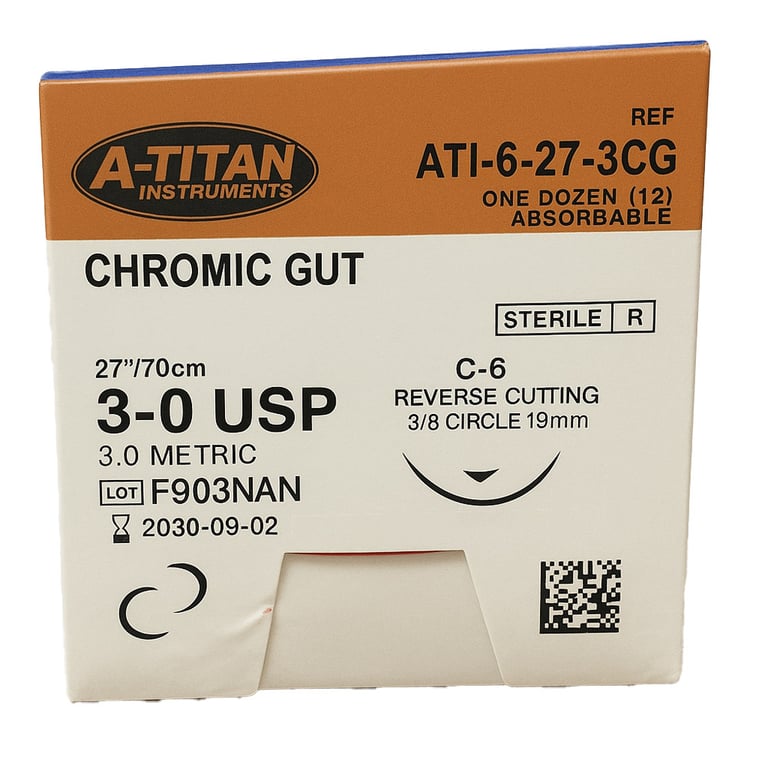 A. Titan Instruments 3/0 27" Chromic Gut Absorbable Suture, C-6 Needle, 12/Pk. Designed