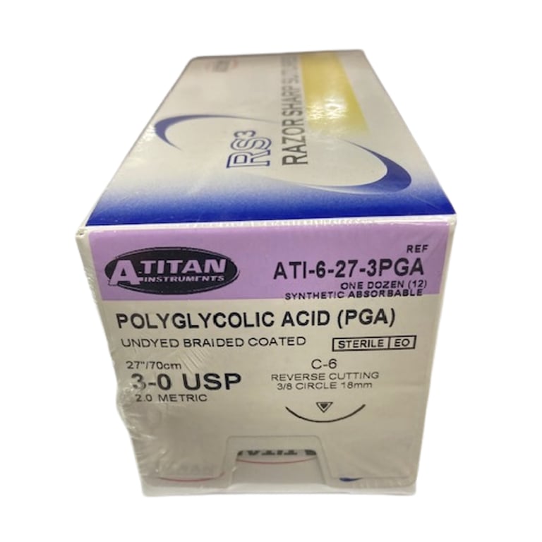 A. Titan Instruments 3/0 27" Vicryl Undyed Braided Absorbable Suture, C-6 Needle, 12/Pk. Features