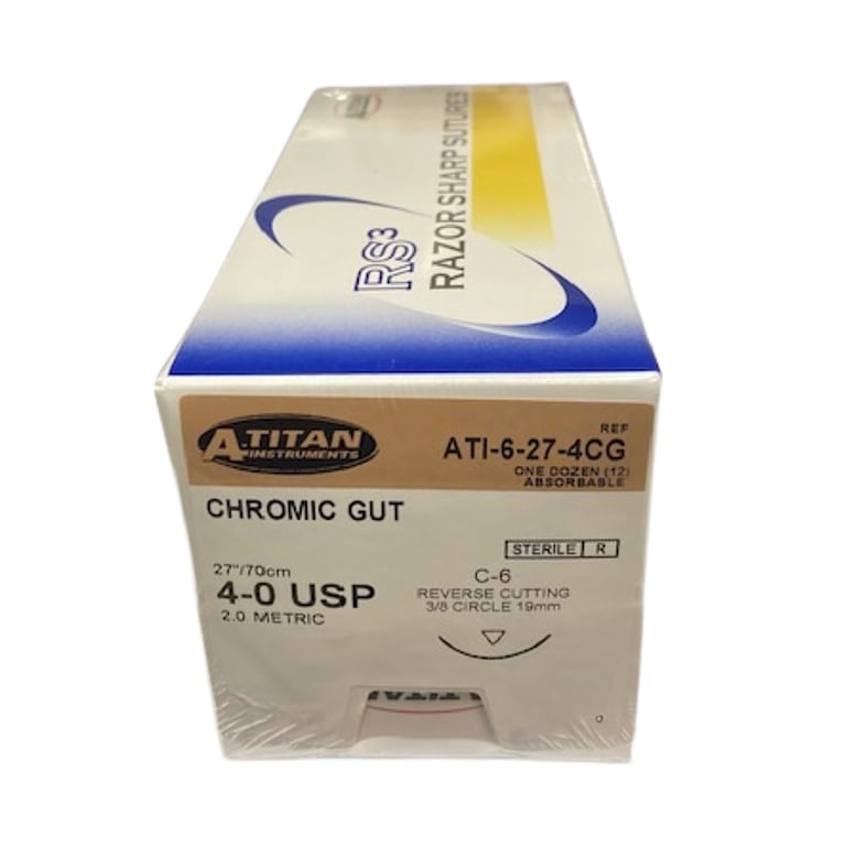 A. Titan Instruments 4/0 27" Chromic Gut Absorbable Suture, C-6 Needle, 12/Pk. Designed