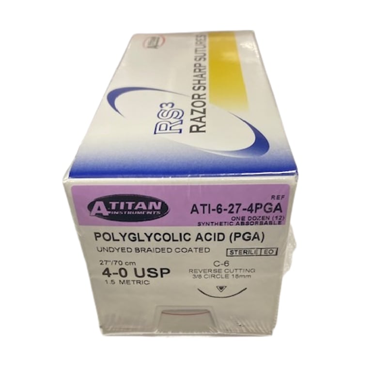 A. Titan Instruments 4/0 27" Vicryl Undyed Braided Absorbable Suture, C-6 Needle, 12/Pk. Features