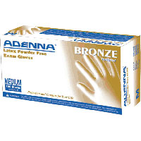 Adenna Bronze MEDIUM Latex Exam Gloves: Powder-Free, Textured surface. Box of 100 Gloves