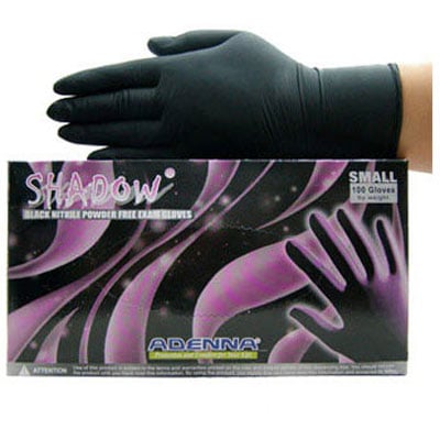 Adenna Shadow Nitrile Exam Gloves: SMALL, Black Color, Powder-free, Fully Textured 100/Bx. Beaded