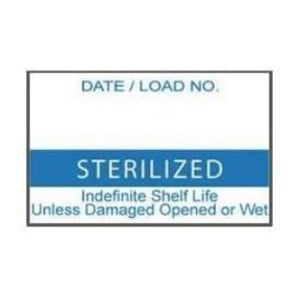 Labelex Sterilization Labels, "STERILIZED" in Blue, Single-Ply, 1,000/roll, 12 rolls/pack. Apply
