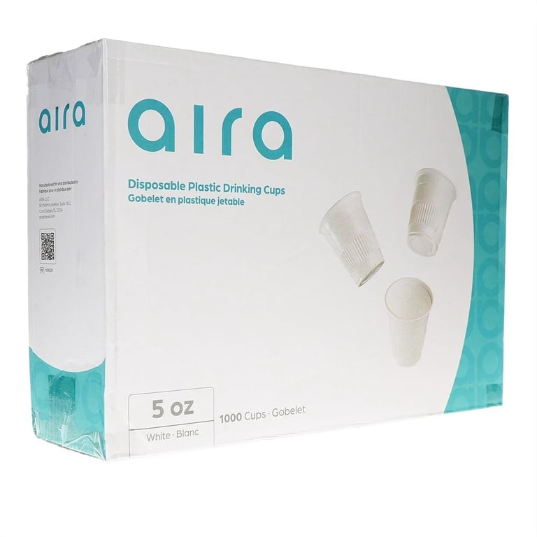 Aira 5oz Plastic Drinking Cups, White, 1000/Pk