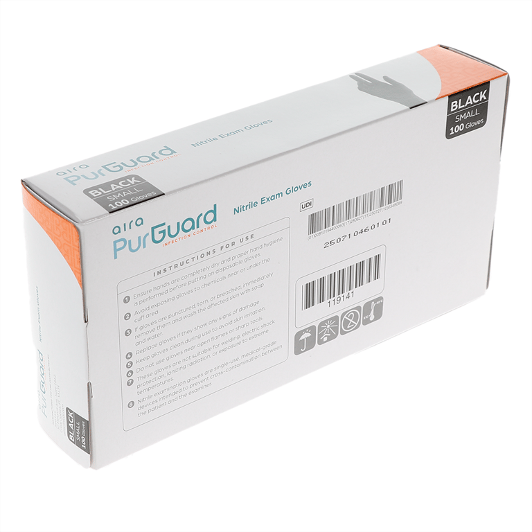 Aira Nitrile Exam Gloves, Powder Free, Small, Bla