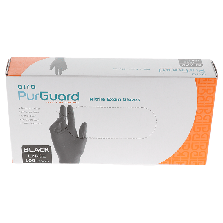 Aira Nitrile Exam Gloves, Powder Free, Large, Bla