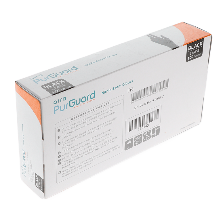 Aira Nitrile Exam Gloves, Powder Free, Large, Bla