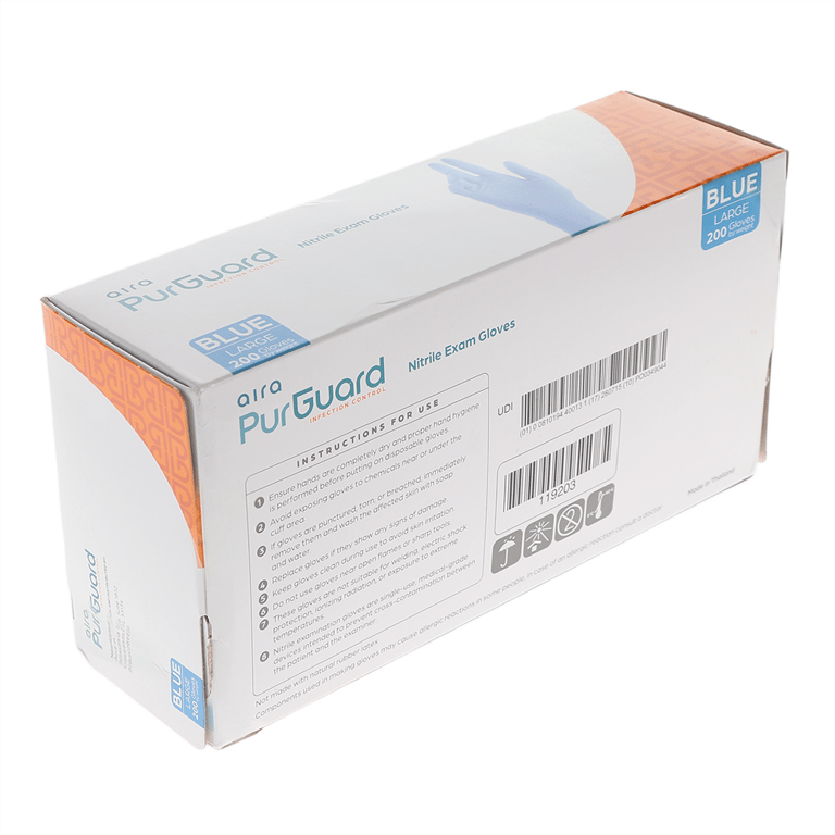 Aira Nitrile Exam Gloves, Powder Free, Large, Blu