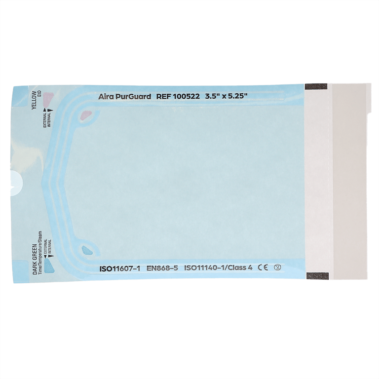 Aira Class 4 3.50" x 5.25" Paper/Blue Film Self-Sealing Sterilization Pouch, 200/Box. Built