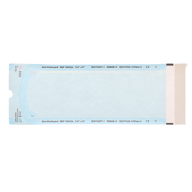 Aira Class 4 3.50" x 9" Paper/Blue Film Self-Sealing Sterilization Pouch, 200/Box. Built