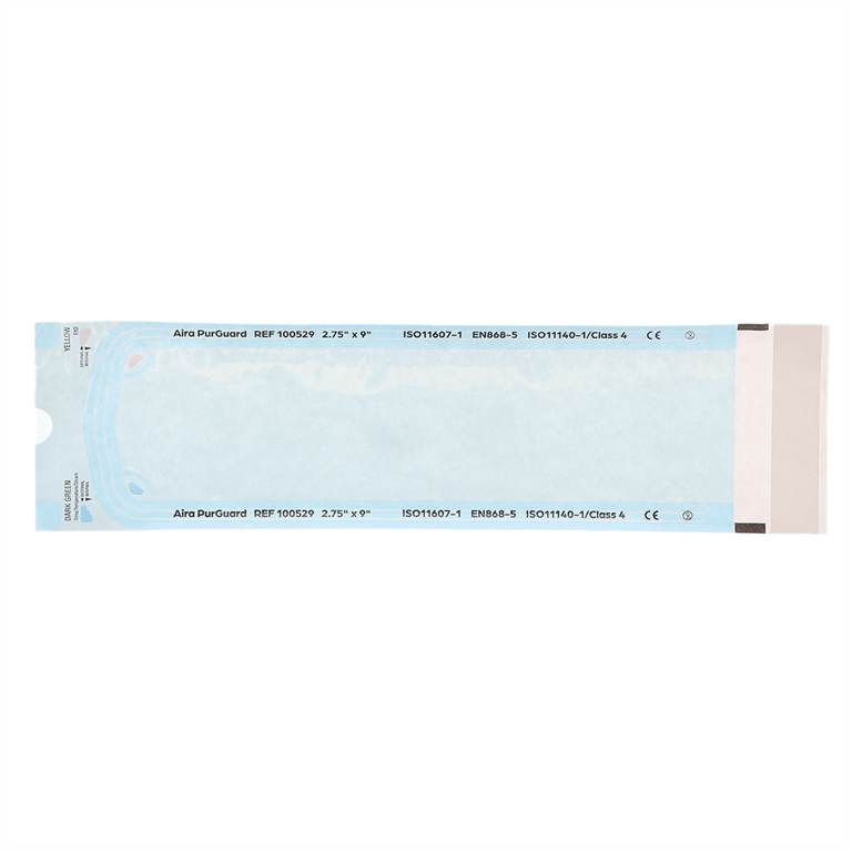 Aira Class 4 2.75" x 9" Paper/Blue Film Self-Sealing Sterilization Pouch, 200/Box. Built