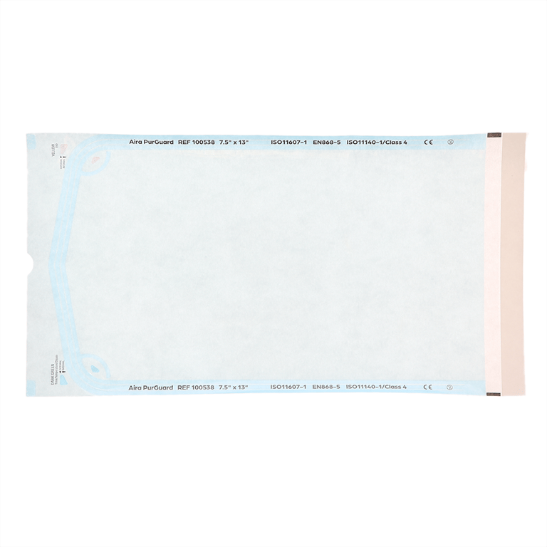 Aira Class 4 7.50" x 13" Paper/Blue Film Self-Sealing Sterilization Pouch, 200/Box. Built